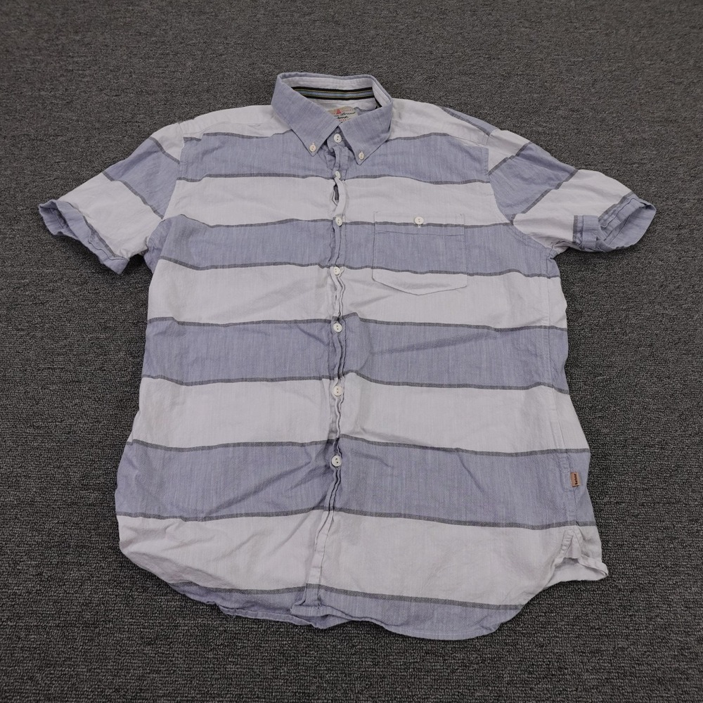 Barbour Shirt Mens Medium Blue Stripe Chambray Short Sleeve Button Up Casual